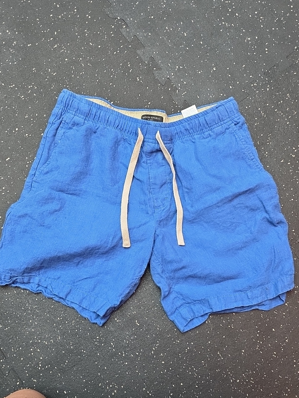 Banana Republic Men's Royal Blue Linen-Blend Swim Trunks with Beige Drawstring